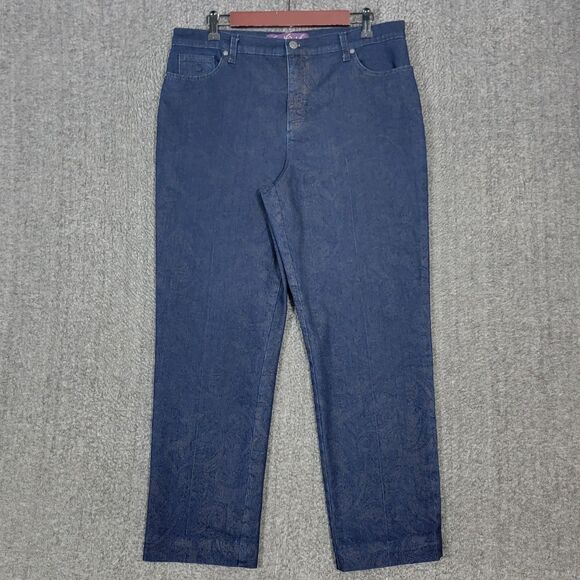 Gloria Vanderbilt Amanda Jeans Womens 12 Blue Dark Wash Faded Floral Print - Picture 1 of 14